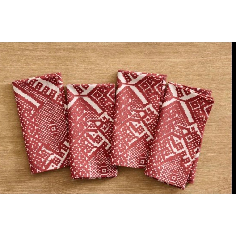 Pottery Barn Fez Red Geometric Jacquard Napkins Set of 4 NEW 20x20
